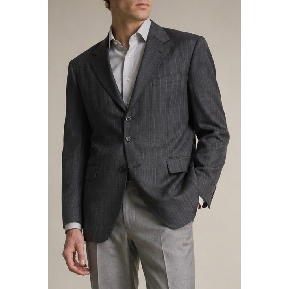 Ermenegildo Zegna Mens Grey Pinstripe 100% Wool 3-Button Suit Jacket Blazer 54R